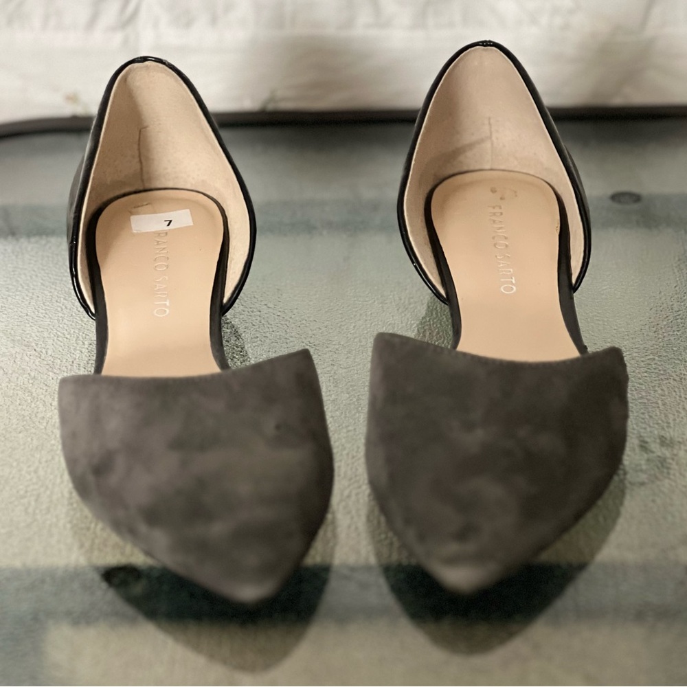 Franco Sarto Grey Suede and Black Flats